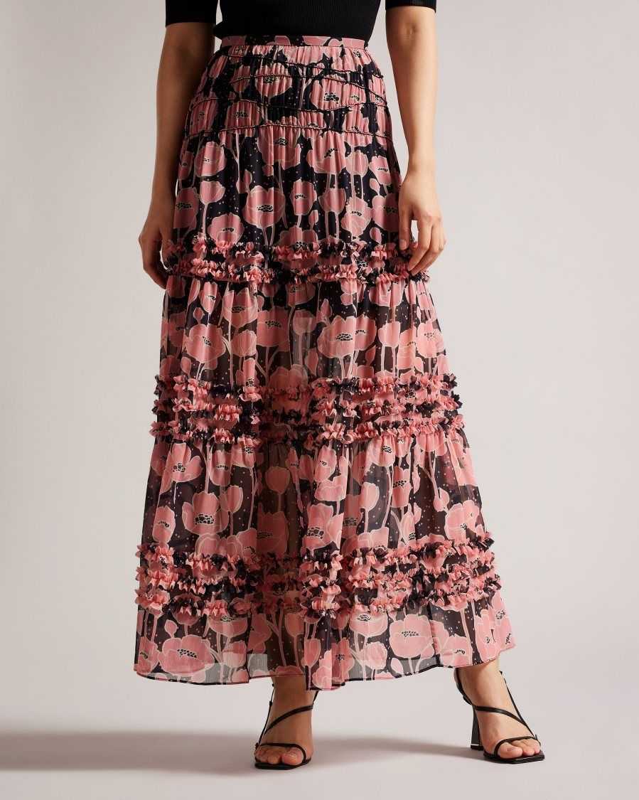 Ted Baker Allesaa Tiered Maxi Skirt Black | 98203-BEMC