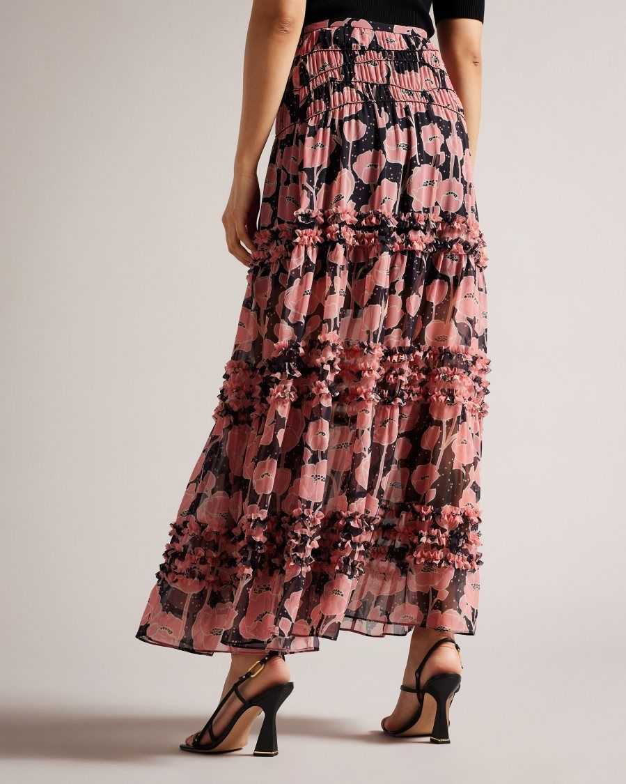 Ted Baker Allesaa Tiered Maxi Skirt Black | 98203-BEMC