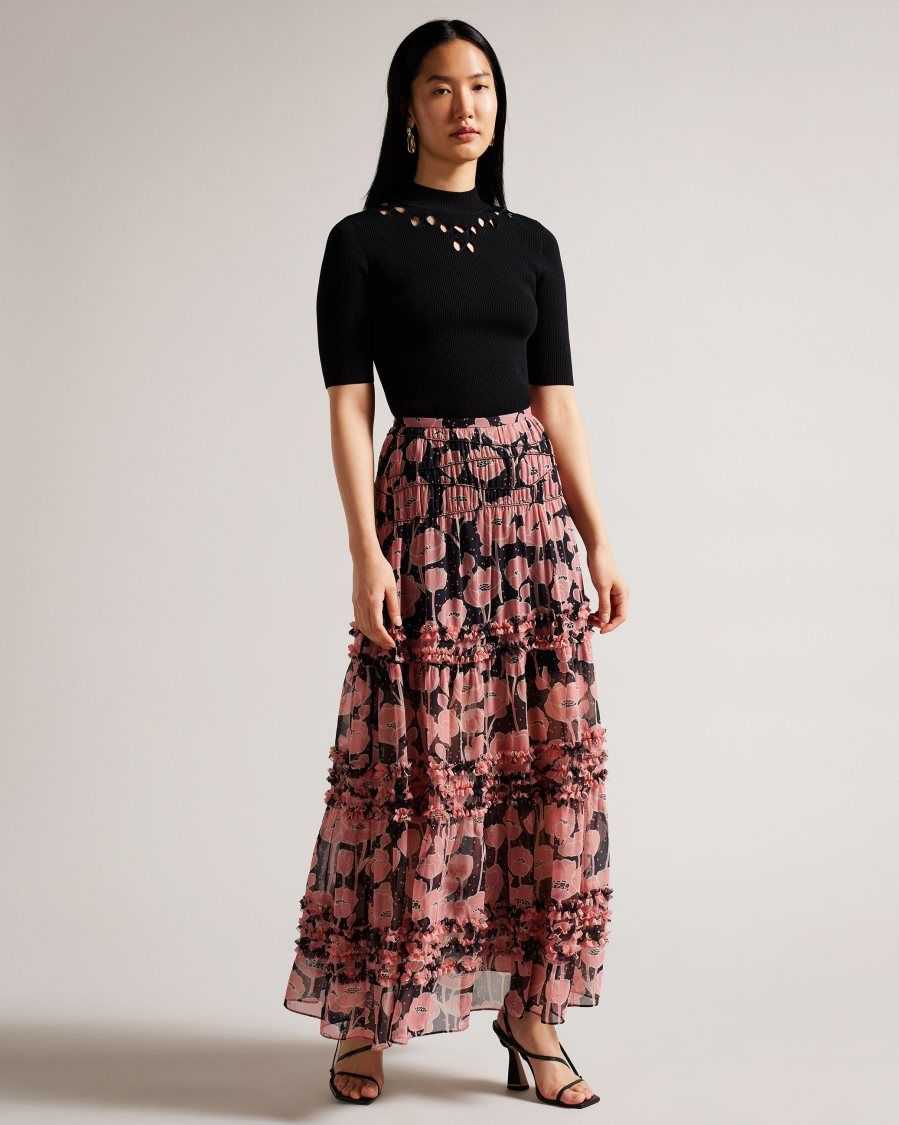 Ted Baker Allesaa Tiered Maxi Skirt Black | 98203-BEMC