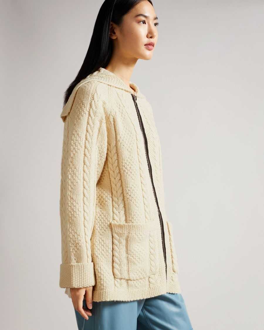 Ted Baker Allmah MIB Ring Pull Zip Front Cardigan Natural | 78043-UOVG