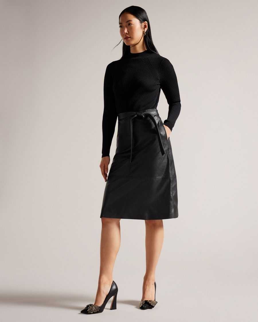 Ted Baker Alltaa Knitted Bodice Dress With Pleather Skirt Black | 32641-POQD