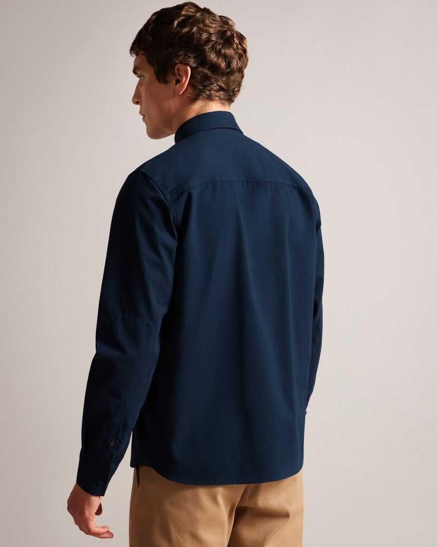 Ted Baker Almur Long Sleeve Brushed Twill Overshirt Navy | 87534-XUEJ