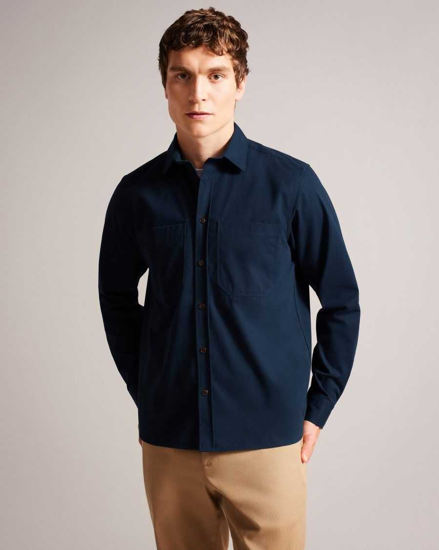 Ted Baker Almur Long Sleeve Brushed Twill Overshirt Navy | 87534-XUEJ