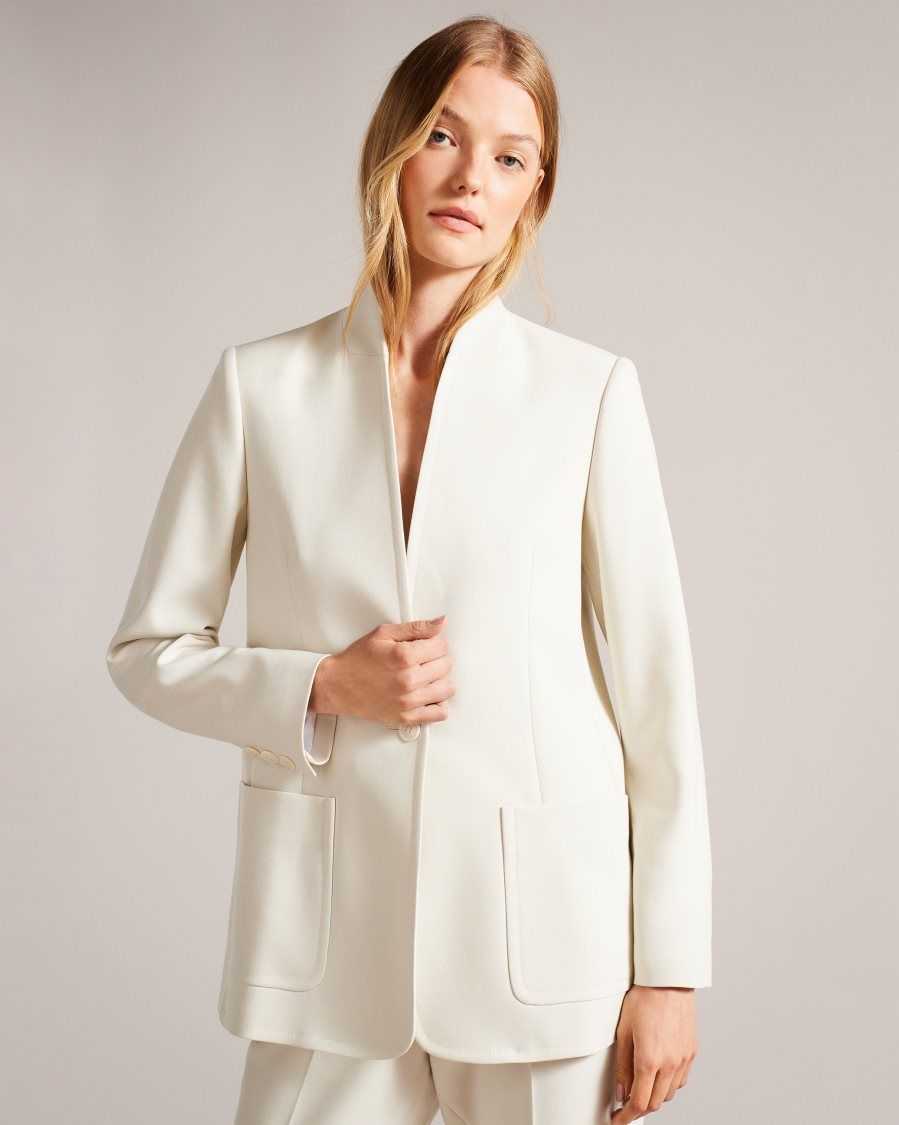 Ted Baker Ambero Single Breasted Collarless Blazer Natural | 35846-OADQ