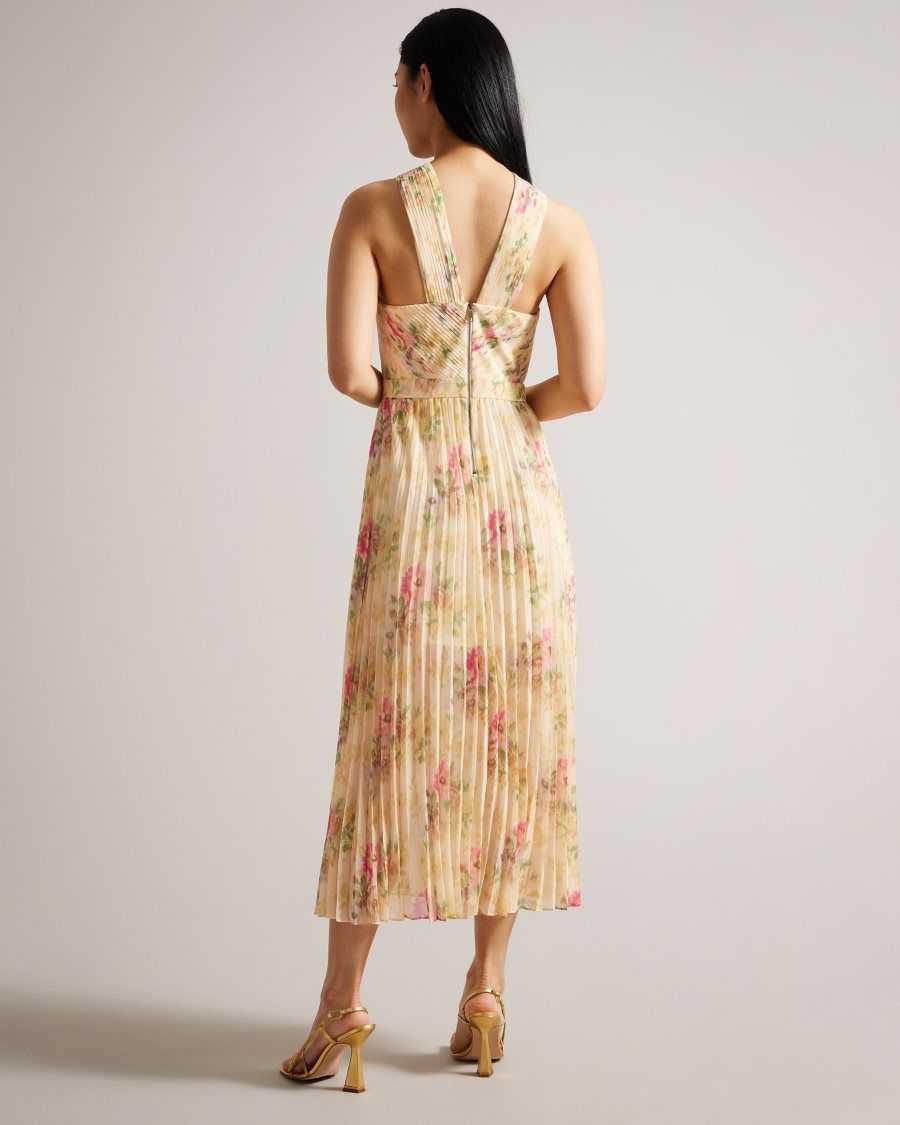 Ted Baker Amerah Cross Front Pleated Midi Dress Tan | 08435-RNOV