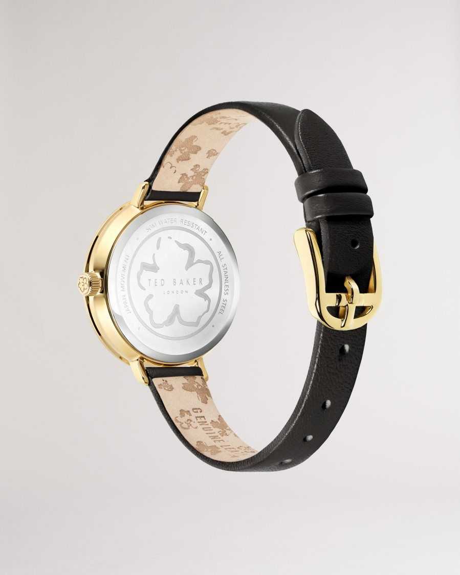 Ted Baker Amieyy Magnolia Detail Leather Watch Black | 25401-CRKF