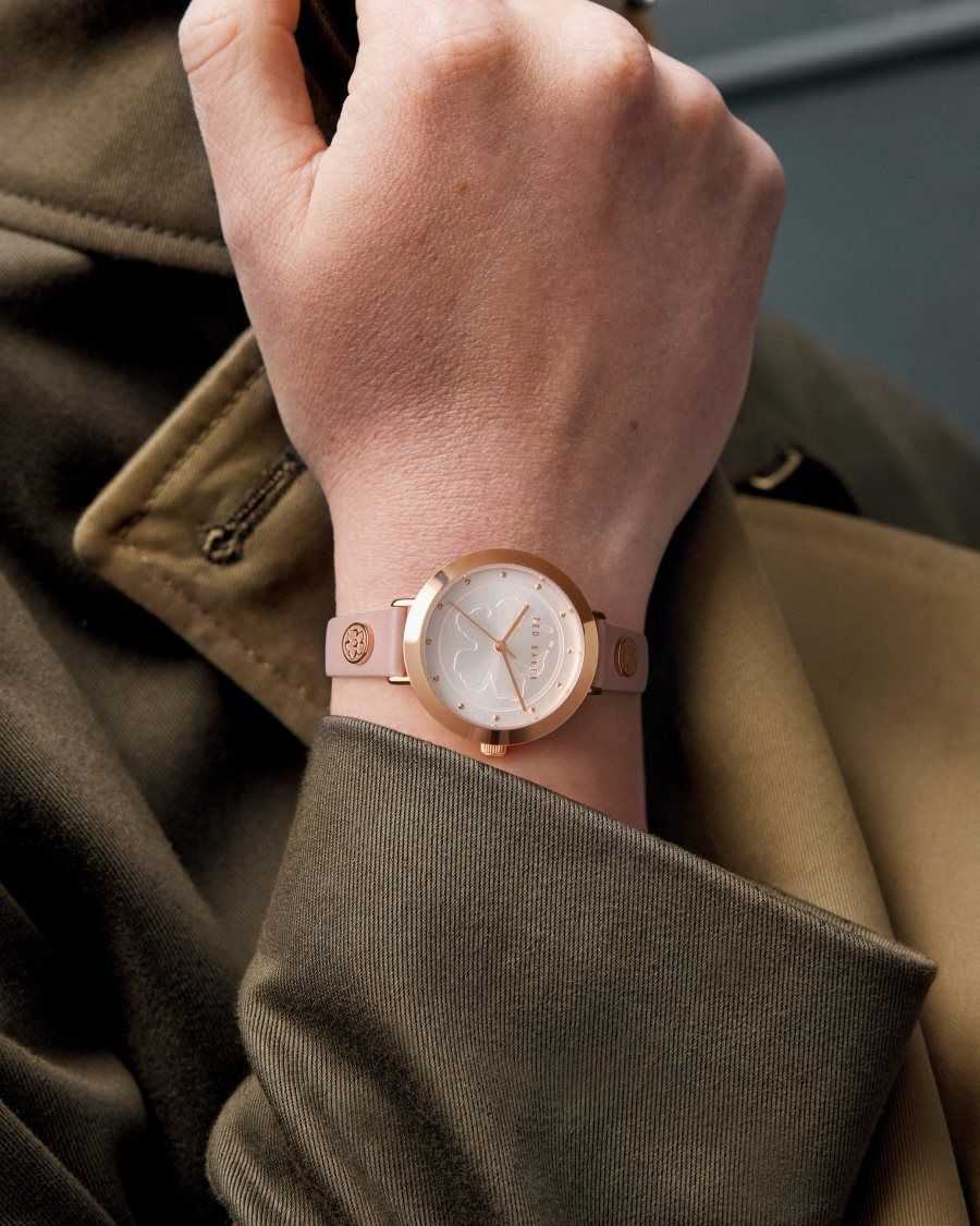 Ted Baker Ammmy Magnolia Detail Leather Watch Pink | 05863-GNXK