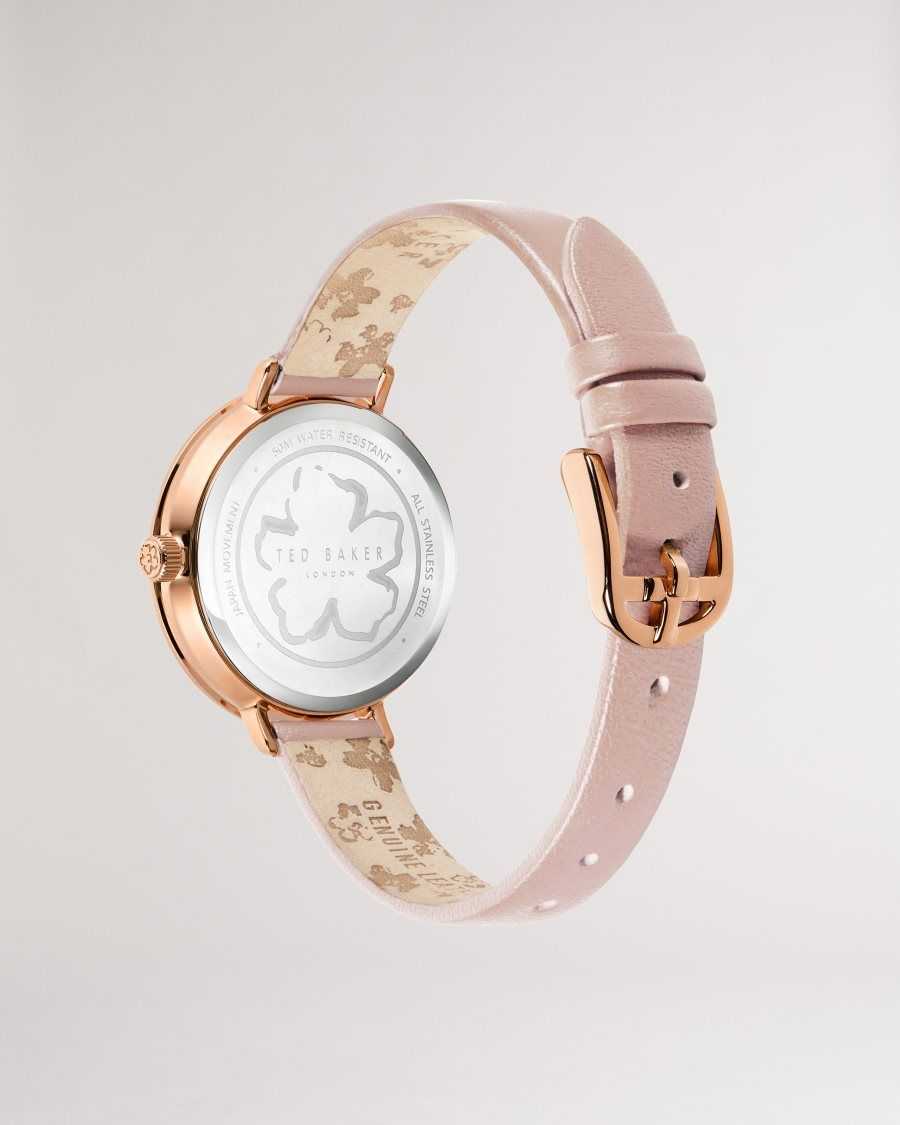 Ted Baker Ammmy Magnolia Detail Leather Watch Pink | 05863-GNXK