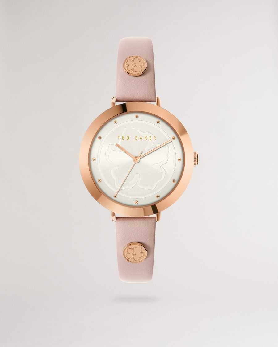 Ted Baker Ammmy Magnolia Detail Leather Watch Pink | 05863-GNXK