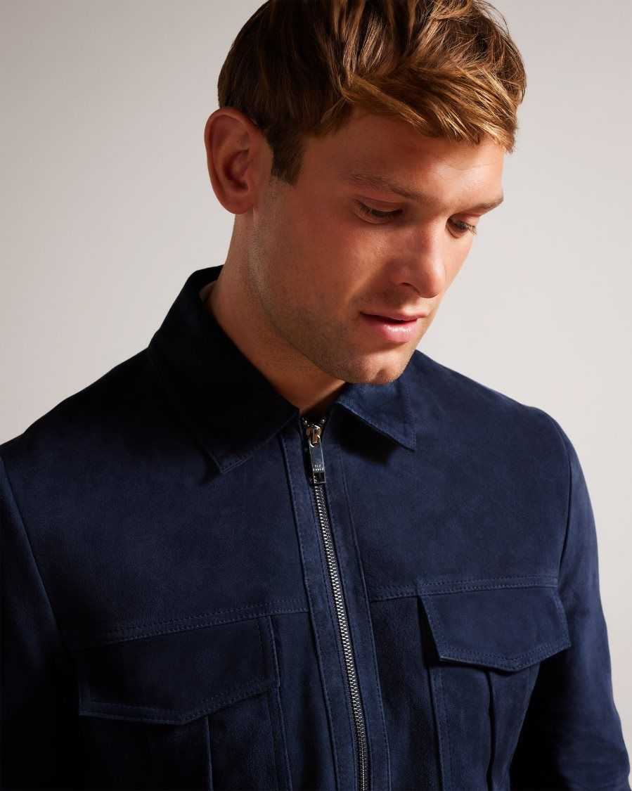 Ted Baker Amped Suede Jacket Navy | 74523-WCFR