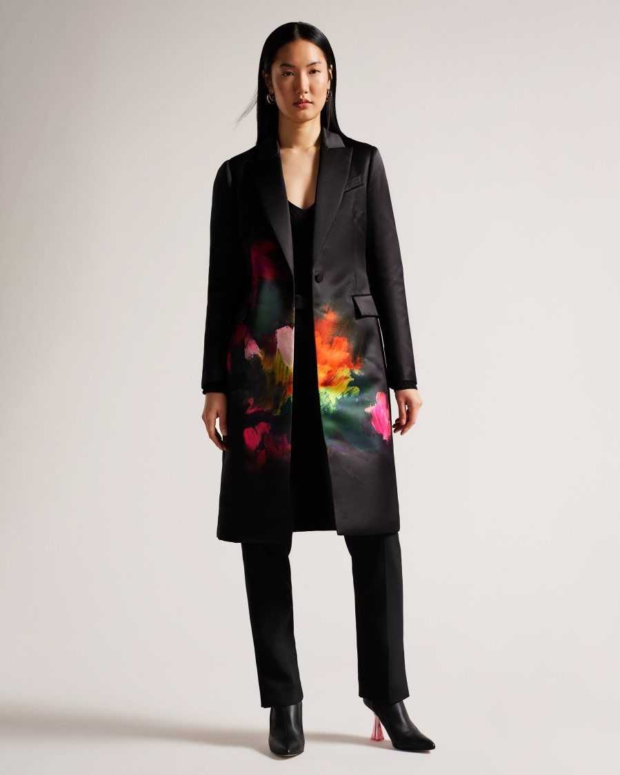 Ted Baker Anastay Single Breasted Midi Length Coat Black | 45180-ZICY