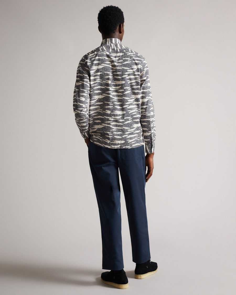 Ted Baker Annex Long Sleeve Zebra Print Shirt Navy | 51860-NGIB