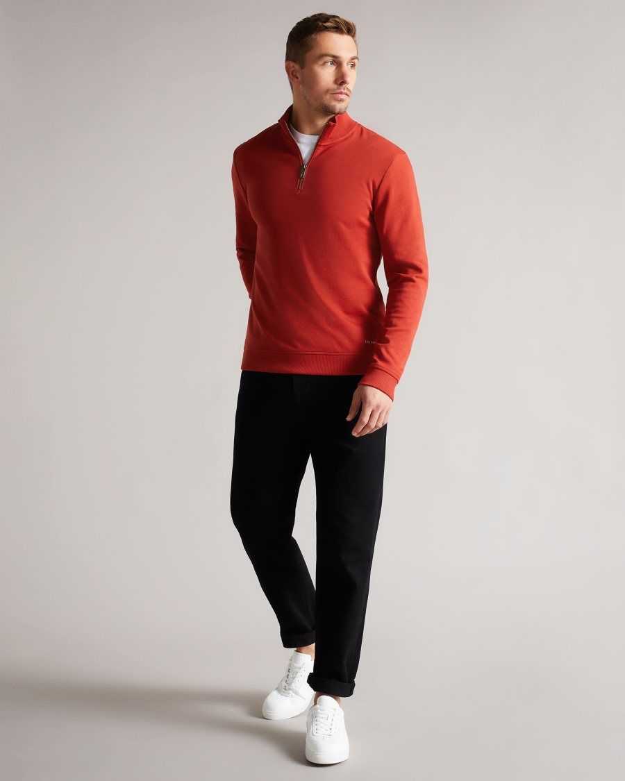 Ted Baker Antram Long Sleeve Half Zip Funnel Neck Dark Red | 07928-DJWI