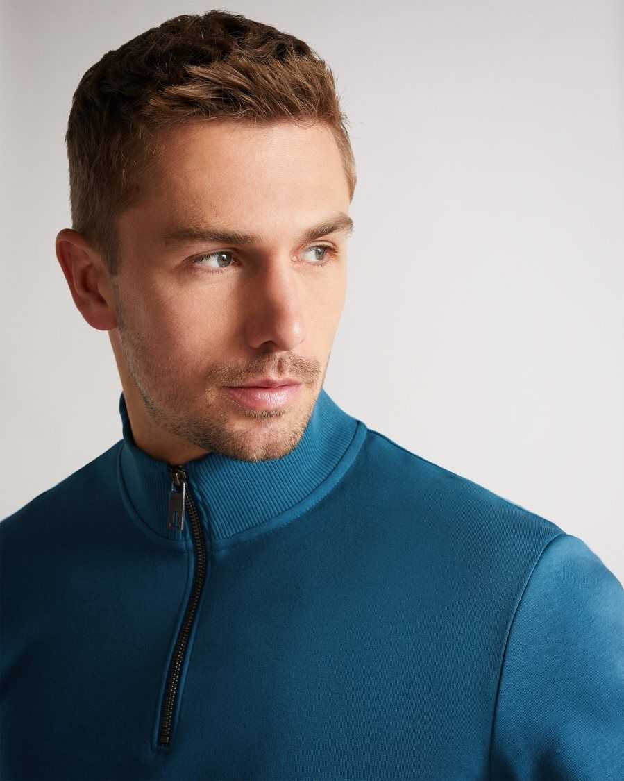 Ted Baker Antram Long Sleeve Half Zip Funnel Neck Teal-Blue | 36215-VEMF