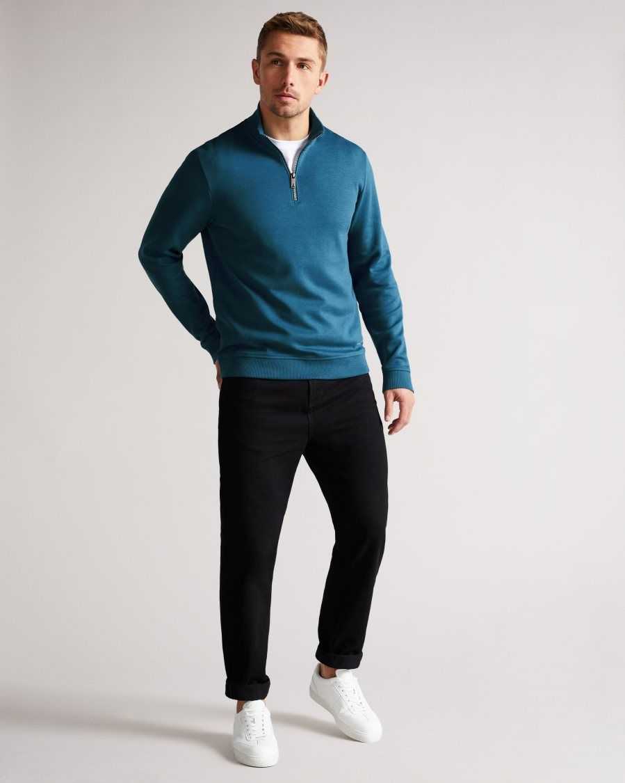 Ted Baker Antram Long Sleeve Half Zip Funnel Neck Teal-Blue | 36215-VEMF