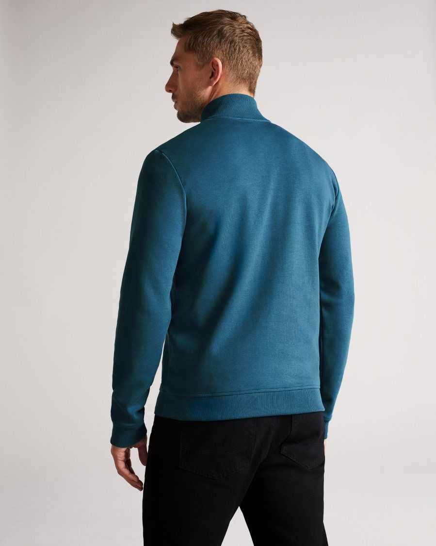 Ted Baker Antram Long Sleeve Half Zip Funnel Neck Teal-Blue | 36215-VEMF