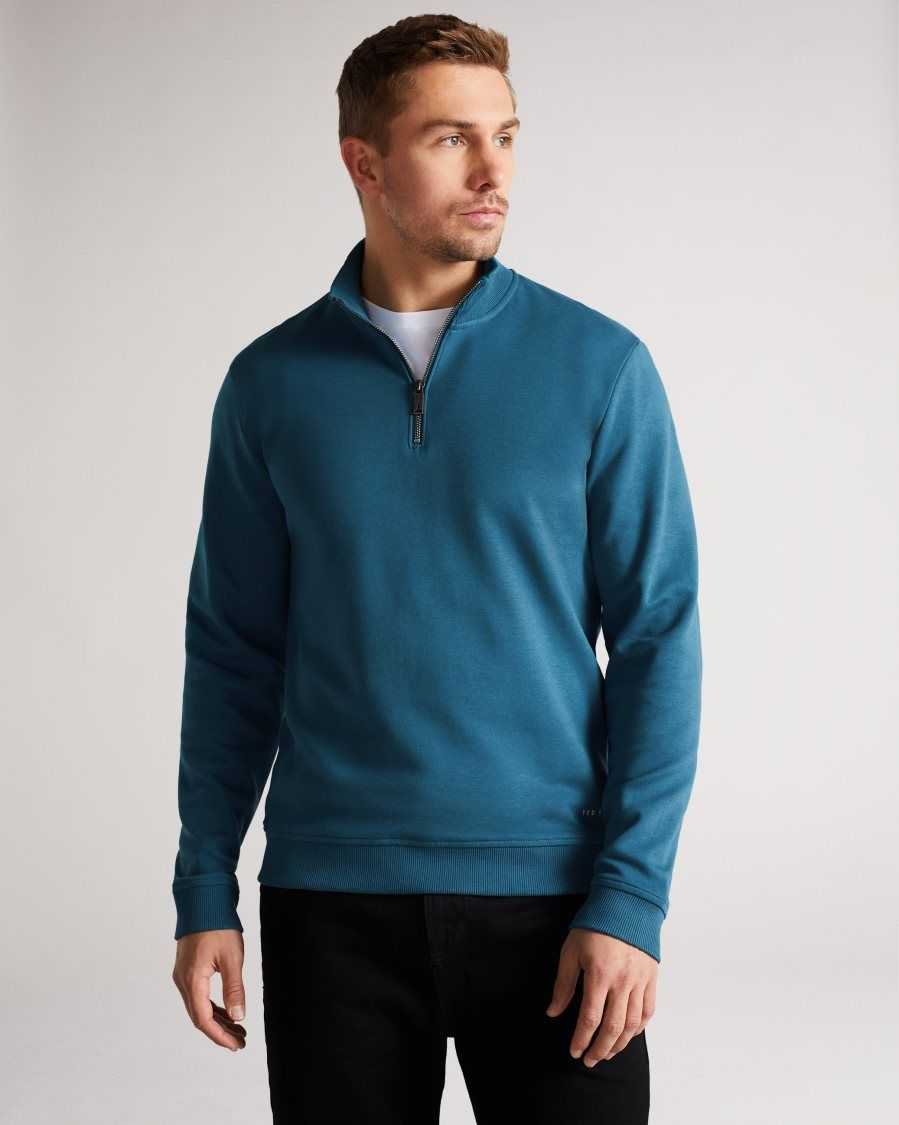 Ted Baker Antram Long Sleeve Half Zip Funnel Neck Teal-Blue | 36215-VEMF