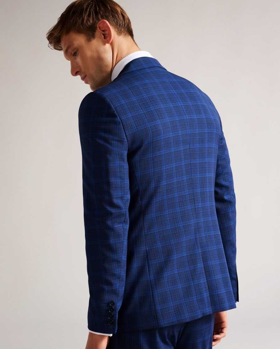 Ted Baker Apolloj Wool And Silk Check Suit Jacket Dark Blue | 04356-AHLD