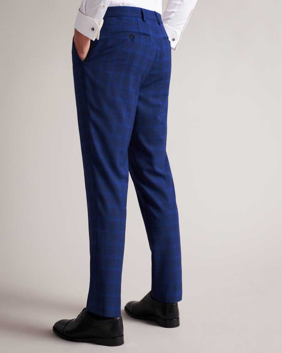 Ted Baker Apollot Slim Fit Wool And Silk Check Trousers Dark Blue | 76581-LOFQ