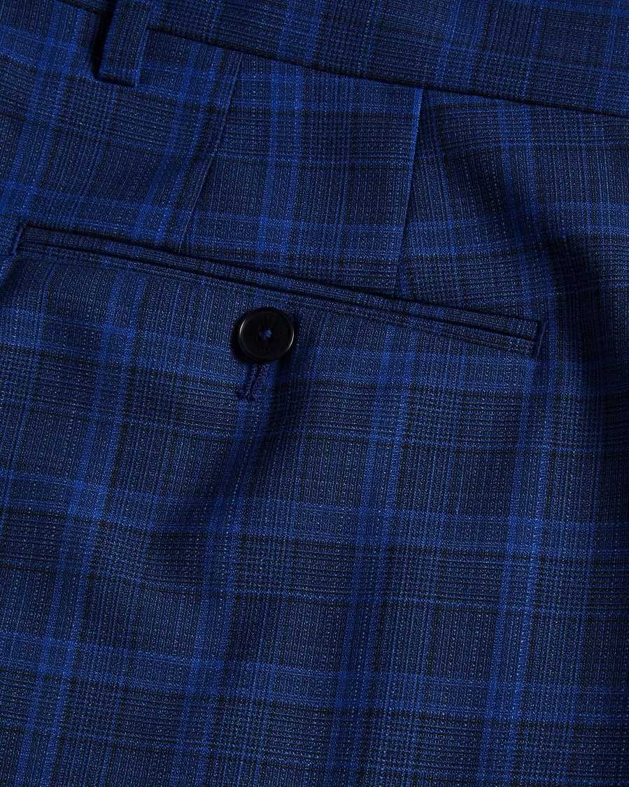 Ted Baker Apollot Slim Fit Wool And Silk Check Trousers Dark Blue | 76581-LOFQ