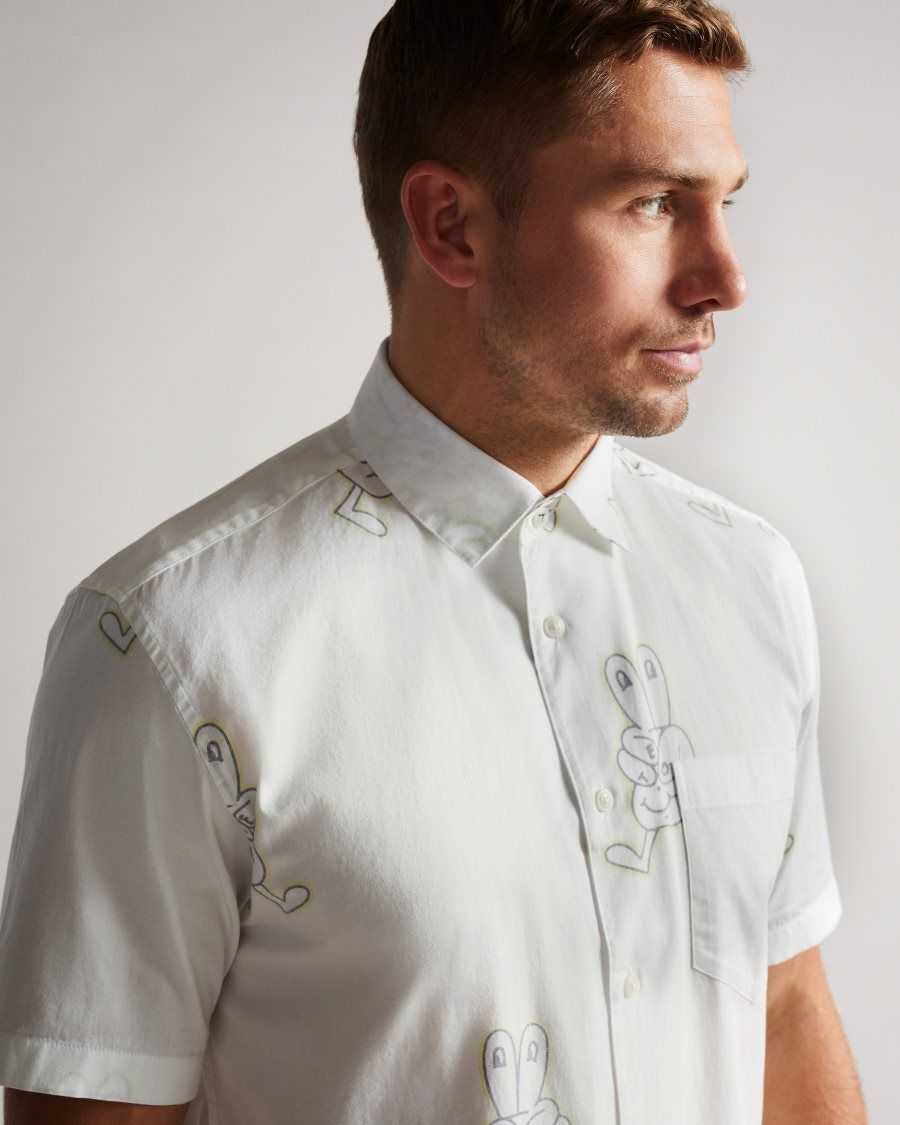 Ted Baker Ardenn SS Reverse Printed Character Shirt White | 92731-PSAL