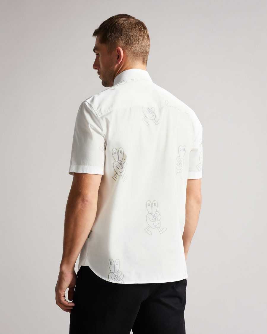 Ted Baker Ardenn SS Reverse Printed Character Shirt White | 92731-PSAL