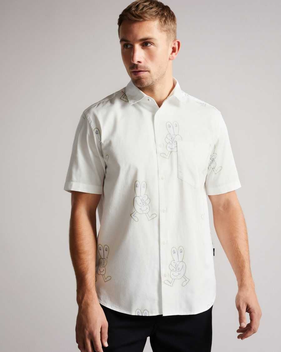 Ted Baker Ardenn SS Reverse Printed Character Shirt White | 92731-PSAL