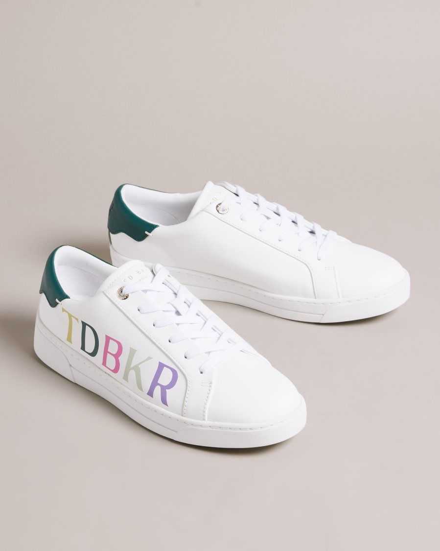 Ted Baker Artii Branded Leather Cupsole Trainers White | 18932-TZBW