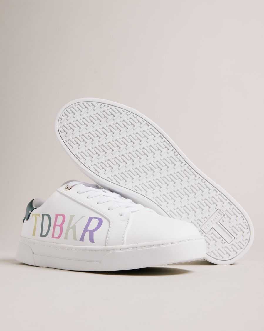 Ted Baker Artii Branded Leather Cupsole Trainers White | 18932-TZBW