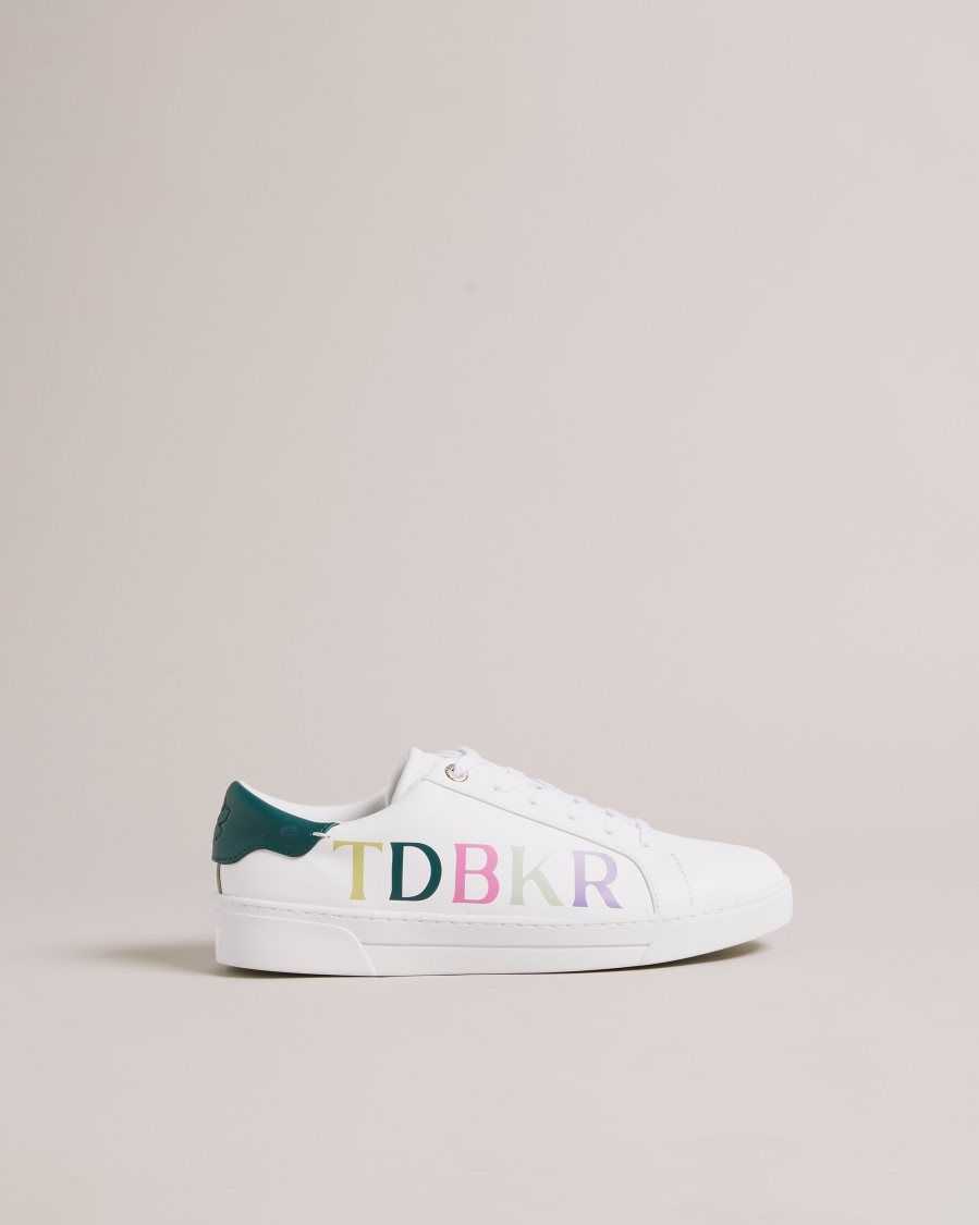 Ted Baker Artii Branded Leather Cupsole Trainers White | 18932-TZBW