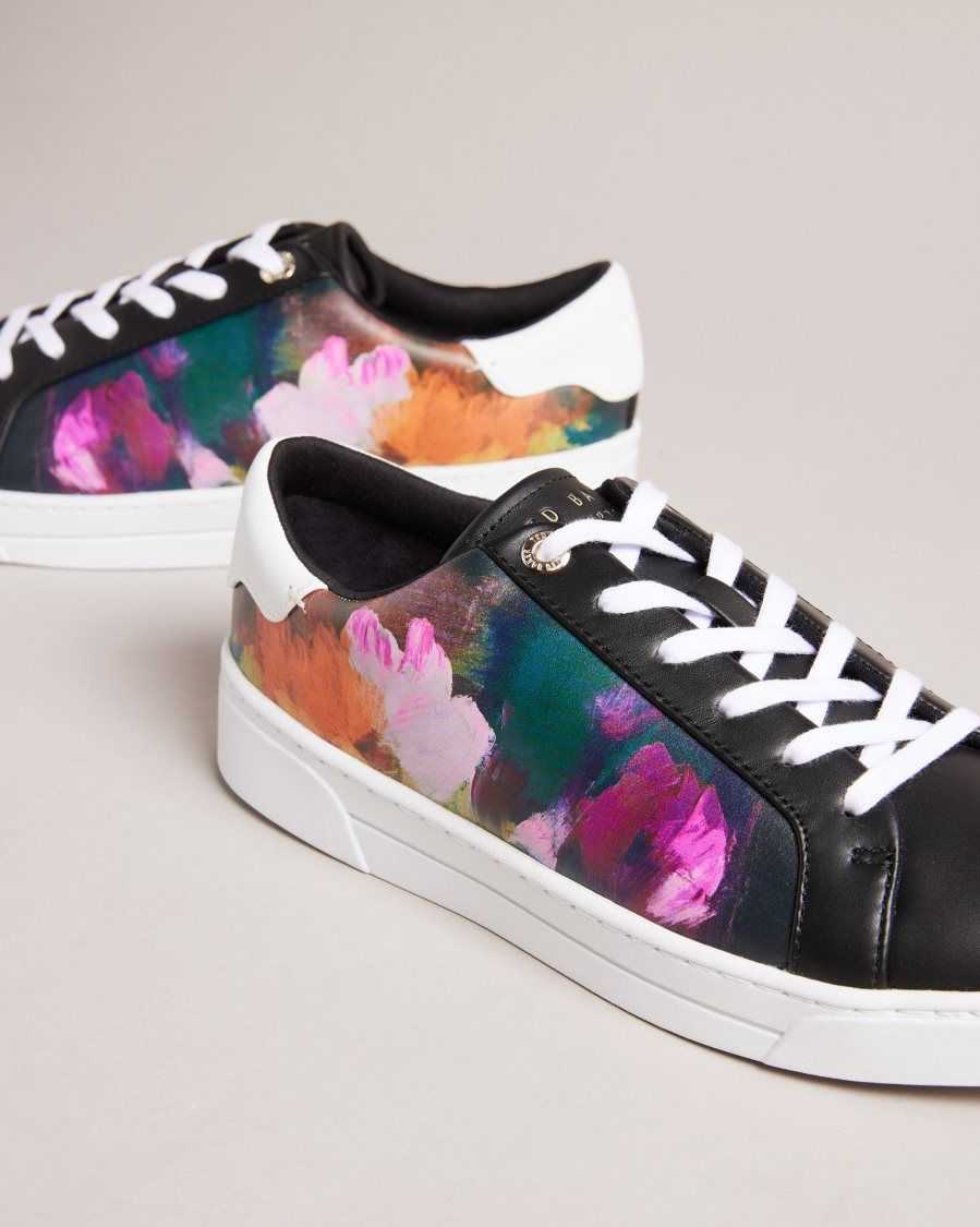 Ted Baker Artoh Art Print Leather Cupsole Trainers Black | 02815-SABC