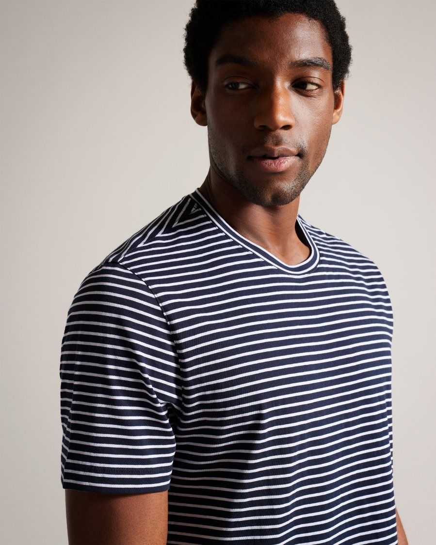 Ted Baker Arvan Short Sleeve Striped T-Shirt Navy | 98035-RPUZ