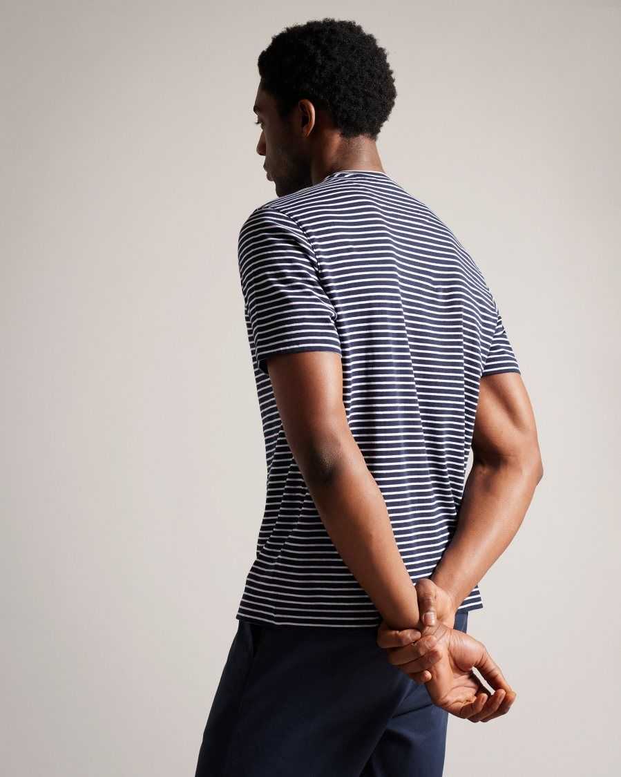 Ted Baker Arvan Short Sleeve Striped T-Shirt Navy | 98035-RPUZ