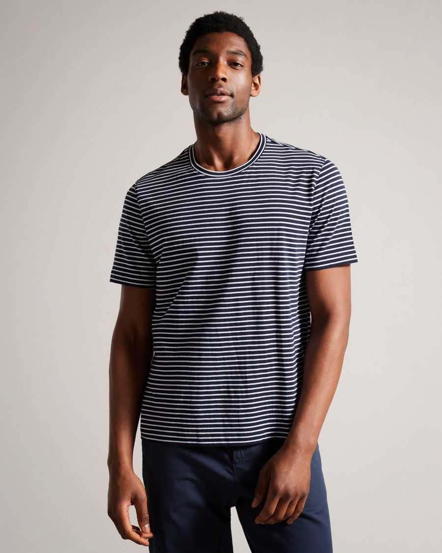 Ted Baker Arvan Short Sleeve Striped T-Shirt Navy | 98035-RPUZ