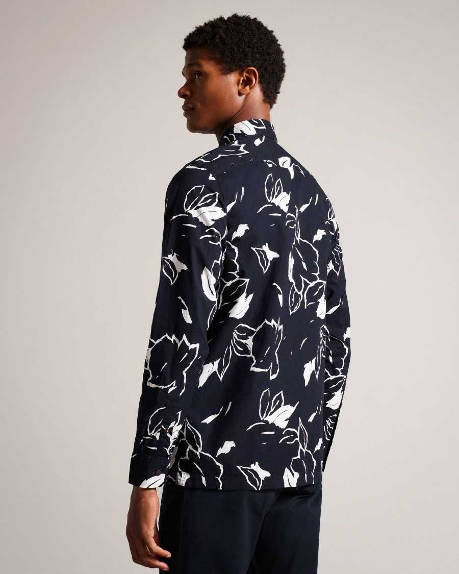 Ted Baker Ashlo Long Sleeve Floral Outline Printed Shirt Navy | 60824-NBLC