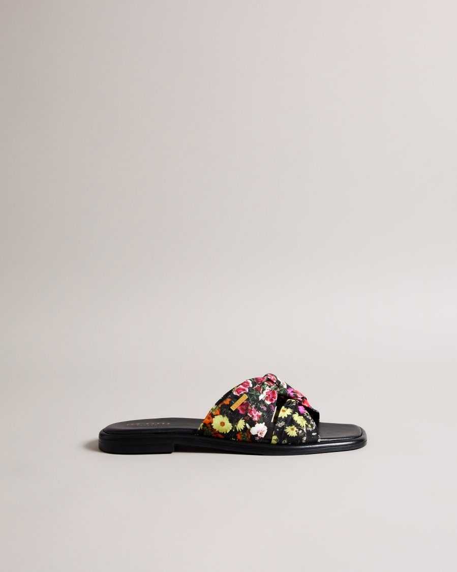 Ted Baker Ashni Floral Soft Knot Sandals Black | 62387-OLSK