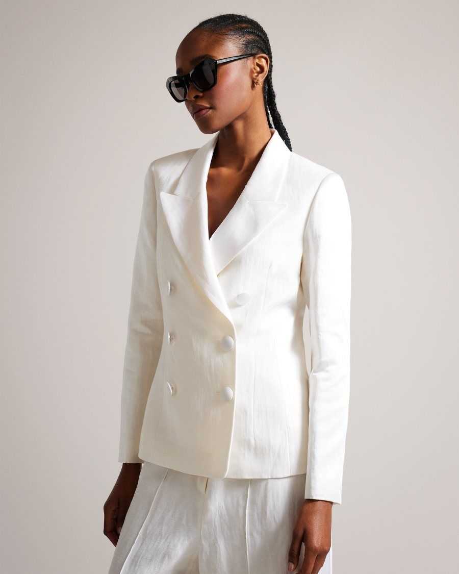 Ted Baker Astaa Linen Blend Tuxedo Jacket Cream | 42763-WVSI