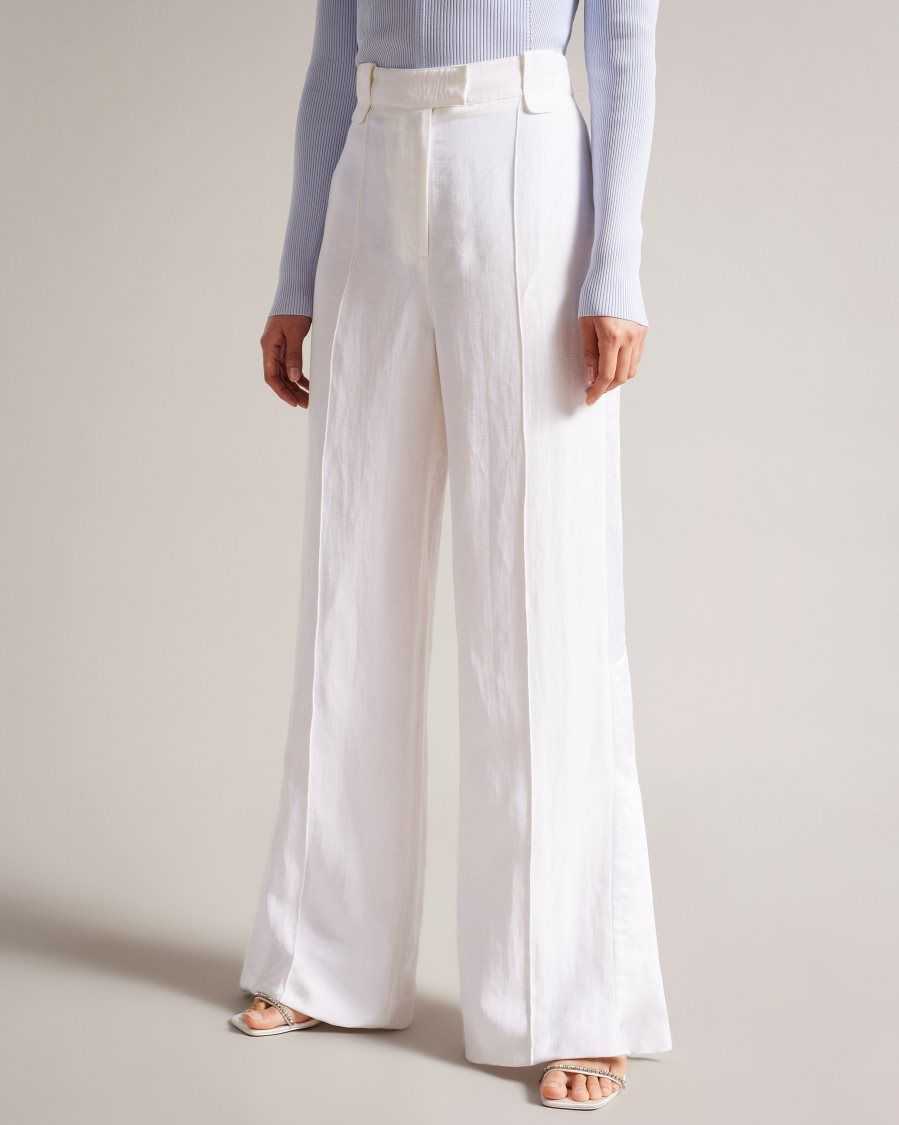 Ted Baker Astaat Wide Leg Tuxedo Trousers With Side Split Cream | 29675-VLOB