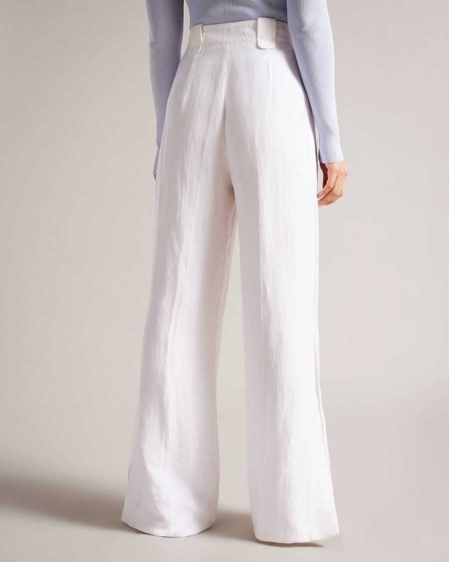 Ted Baker Astaat Wide Leg Tuxedo Trousers With Side Split Cream | 29675-VLOB