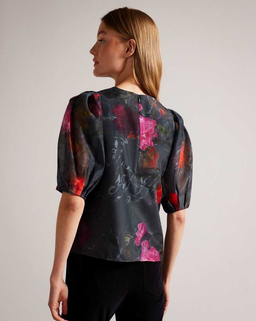 Ted Baker Ayymee Boxy Cropped Top with Puff Sleeve Black | 50196-QEAP