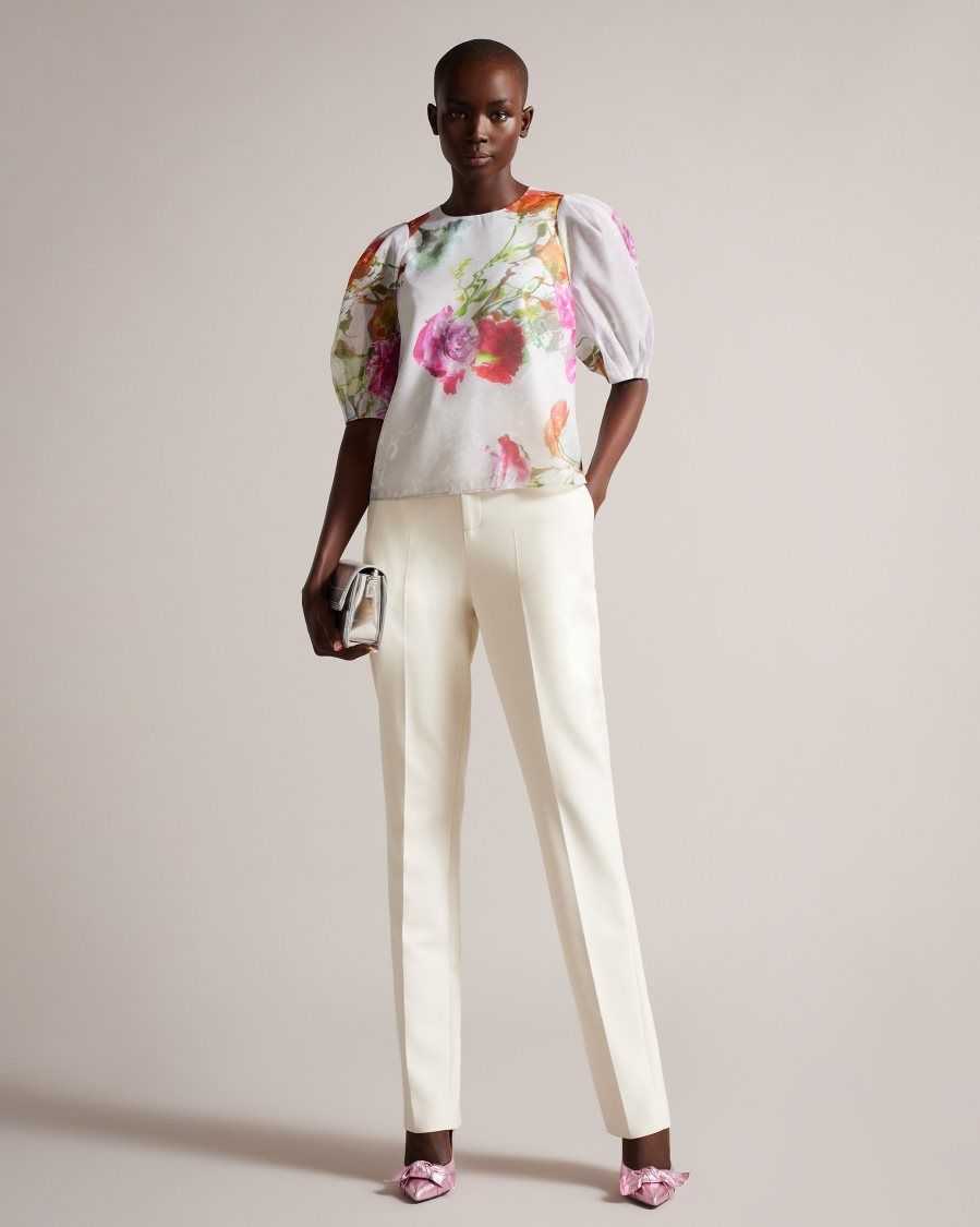 Ted Baker Ayymee Boxy Cropped Top with Puff Sleeve White | 10927-MJZQ