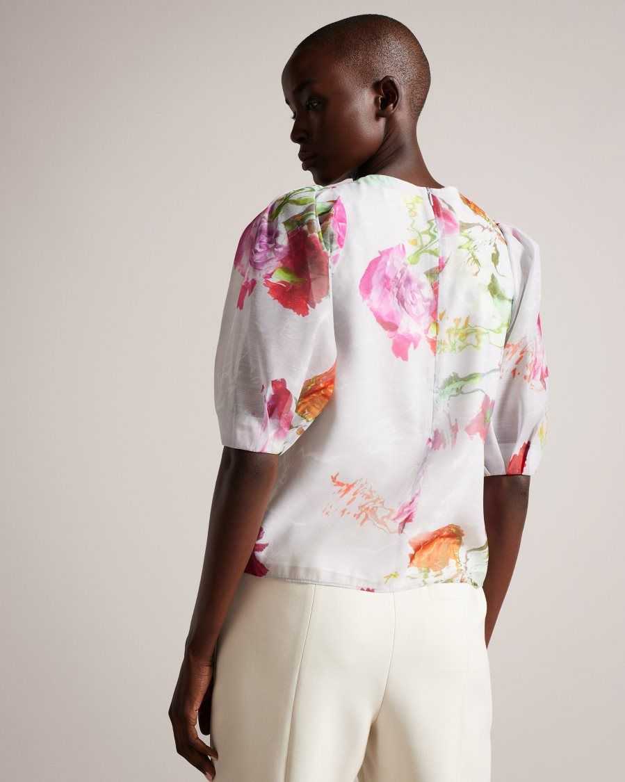 Ted Baker Ayymee Boxy Cropped Top with Puff Sleeve White | 10927-MJZQ