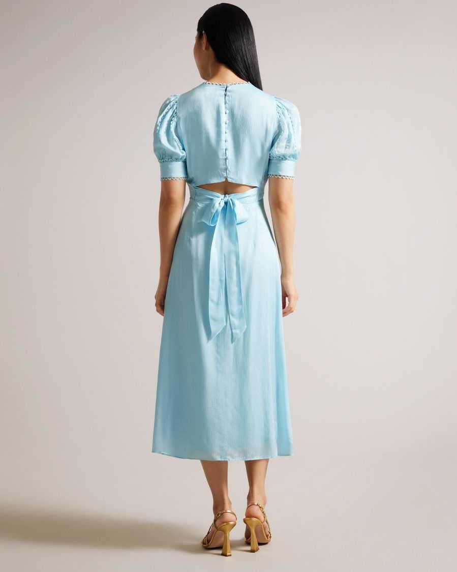 Ted Baker Azilea Puff Sleeve Midi Tea Dress Sky Blue | 51896-OSKL