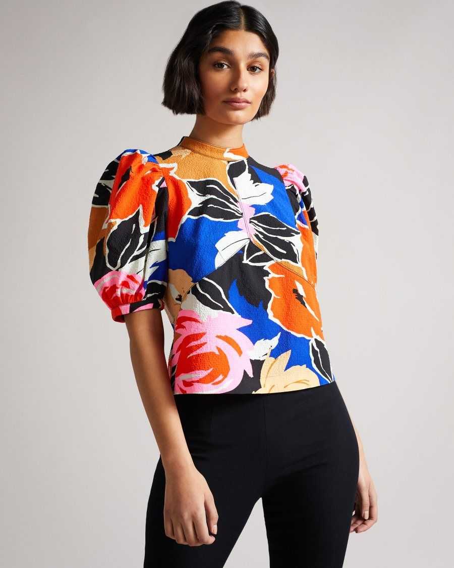 Ted Baker Azura Puff Sleeve Top With Seam Detailing Black | 05346-HXTM