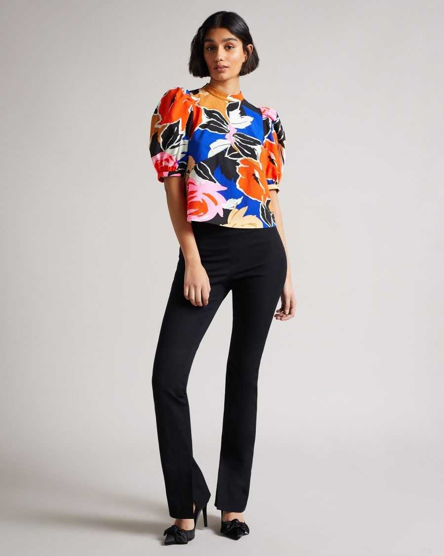 Ted Baker Azura Puff Sleeve Top With Seam Detailing Black | 05346-HXTM