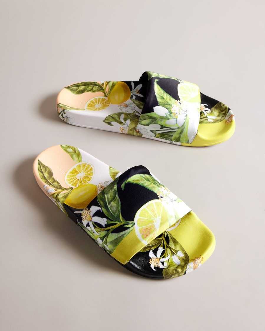 Ted Baker Azzin Lemon Print Satin Slider Yellow | 23614-XQOH