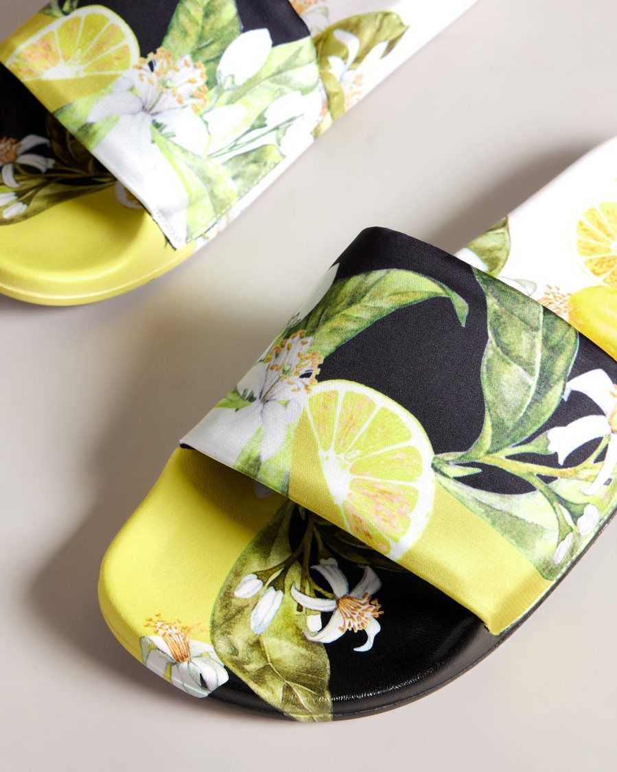 Ted Baker Azzin Lemon Print Satin Slider Yellow | 23614-XQOH