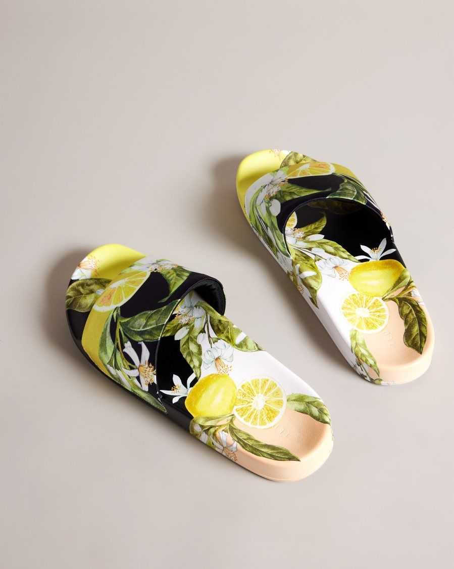 Ted Baker Azzin Lemon Print Satin Slider Yellow | 23614-XQOH