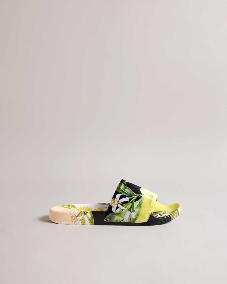 Ted Baker Azzin Lemon Print Satin Slider Yellow | 23614-XQOH