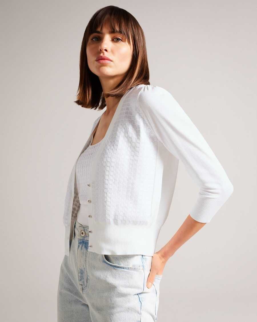 Ted Baker Baliner Sequin Detail Knit Cardigan White | 40865-ZRFX